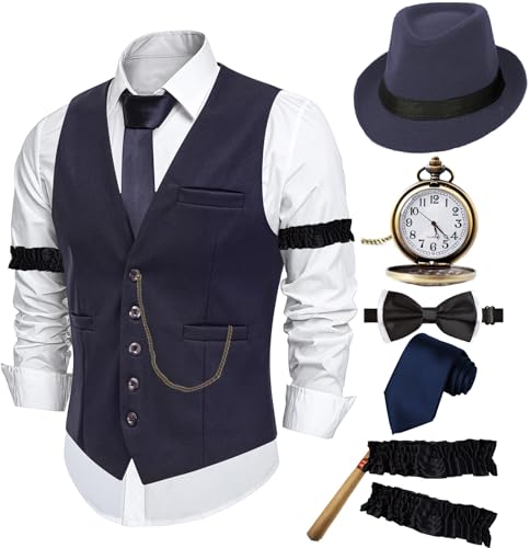 ZeroShop Halloween 1920er Jahre Herrenkostüm Peaky Blinders Brüllende 20er Jahre Gangster Mobster Outfit, Marineblaue Hutweste, L ZeroShop Halloween 1920er Jahre Herrenkostüm Peaky Blinders Brüllende 20er Jahre Gangster Mobster Outfit, Marineblaue Hutweste, L von ZeroShop
