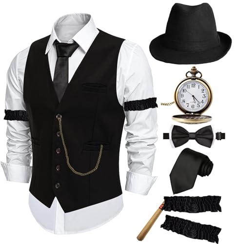 ZeroShop Halloween 1920er Jahre Herrenkostüm Peaky Blinders Brüllende 20er Jahre Gangster Mobster Outfit, Solide Hutweste, XXL ZeroShop Halloween 1920er Jahre Herrenkostüm Peaky Blinders Brüllende 20er Jahre Gangster Mobster Outfit, Solide Hutweste, XXL von ZeroShop
