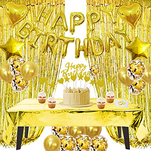 ZERODECO Geburtstagsdeko Gold Set, Happy Birthday Buchstaben Ballons Tischdecke Cake Topper Folienvorhänge Mylarfolie Stern und Herzform Ballons Konfetti Luftballons für Geburtstags Party Deko ZERODECO Geburtstagsdeko Gold Set, Happy Birthday Buchstaben Ballons Tischdecke Cake Topper Folienvorhänge Mylarfolie Stern und Herzform Ballons Konfetti Luftballons für Geburtstags Party Deko von ZERODECO