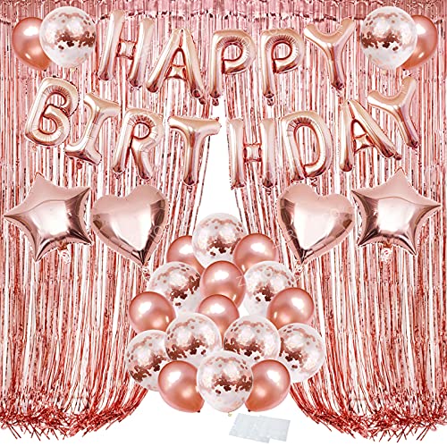ZERODECO Geburtstagsdeko Rosegold Set, Happy Birthday Buchstaben Ballons Folienvorhänge Mylarfolie Stern und Herzform Ballons Konfetti Luftballons ZERODECO Geburtstagsdeko Rosegold Set, Happy Birthday Buchstaben Ballons Folienvorhänge Mylarfolie Stern und Herzform Ballons Konfetti Luftballons von ZERODECO