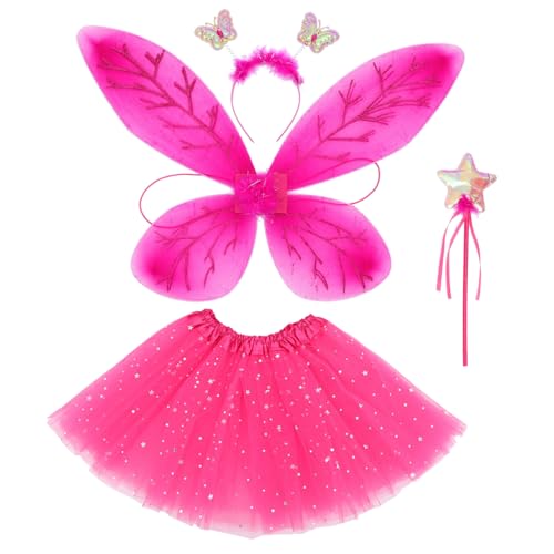 Zerodeko 1 Satz Butterfly Fairy Costume für Mädchen Teiliges mit Schmetterlingsflügeln Tutu Rock Zauberstab und Haarband für Cosplay Halloween und Bühnenaufführungen von Zerodeko