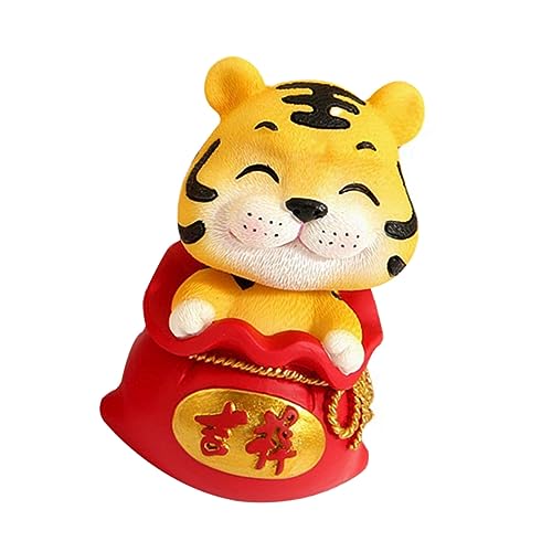 Zerodeko 1 Stück Jahr des Tigers Wackelkopfverzierung Katzenfigur Plüsch feng lustige Gartenzwerge hühner gieskanne kinderspielzeug Tiger Tischdeko Zuhause Tiger Harz rot von Zerodeko