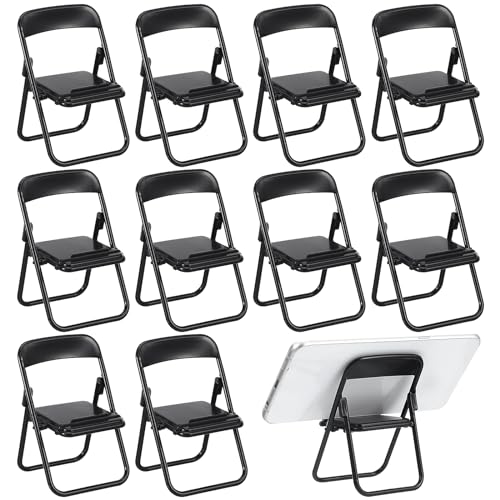 Zerodeko 12 Stücke Mini Klappstühle, Puppenhaus Miniatur Möbel, Kunststoff Klappstuhl Telefon Halter, Schwarz, 3, 93x2, 55x2, 16 Zoll von Zerodeko