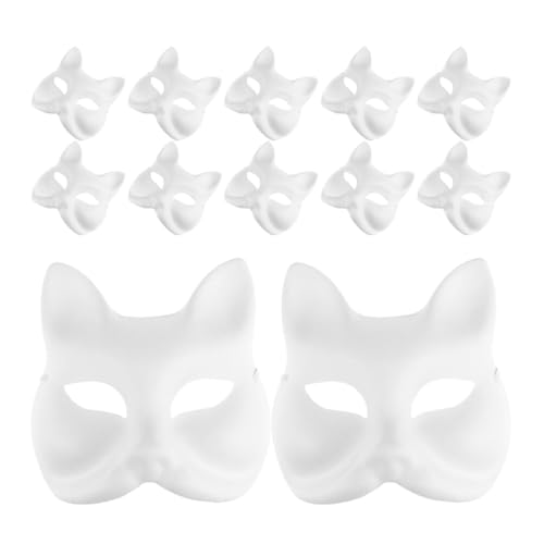 Zerodeko 16 Stück Katzenmasken Zum Selbermachen Weiße Papier-Fuchs-Masken Therian-Masken Unbemalte Blanko-Masken Wolfs-Tier-Halbgesichtsmasken Diy-Maskerade-Kostüm-Requisite Für Karneval von Zerodeko