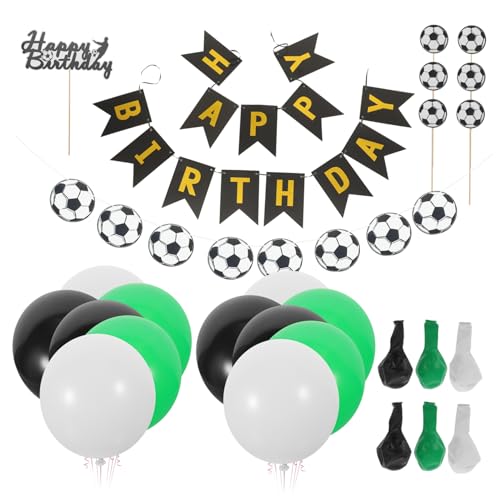 Zerodeko 1Satz Fußballparty Dekorationsset Fußball Ballons Banner Und Cupcake Topper Für Kindergeburtstag Fußball Themenfeier von Zerodeko
