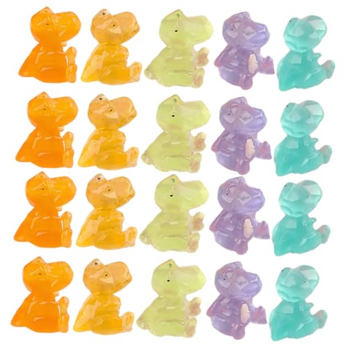Zerodeko 20 Stück Teiliges Leuchtendes Dinosaurier Modell Kleine Leuchtende Dinofiguren aus Resin Dekorative Miniatur Figuren für Kinderzimmer Garten Mikrolandschaft und Lernspielzeug von Zerodeko
