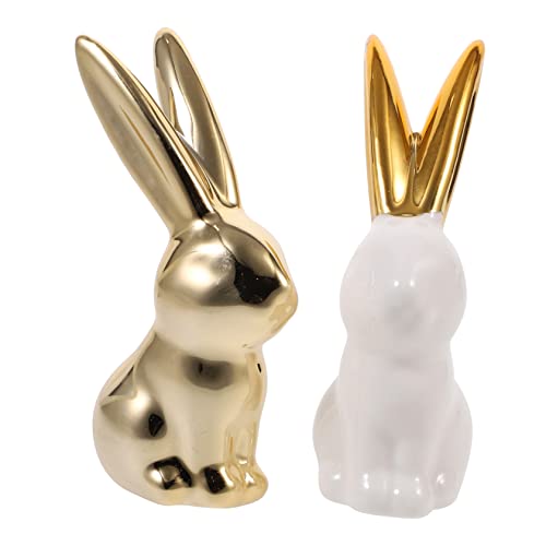 Zerodeko 2St Kaninchen-Ornament aus Keramik Figuren Hasenschloss Kaninchen basteln Dekoration Häschen Zeug tragen House Bunny Haushaltskaninchen Tiere aus Keramik Kaninchenstatue von Zerodeko