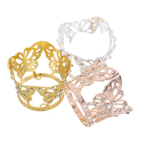 Zerodeko 3 Stück Teiliges Mini Schmuck Kronen aus Legierung mit Schmetterlingsdesign Funkelnde Tortendeko für Geburtstagsfeiern Hochzeiten und Dessertdekorationen Vielseitig für Kuchen von Zerodeko