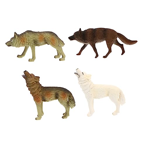 Zerodeko 4 Stück Simulation Grauer Wolf für kinderspielzeug hühner Toys Wildtierspielzeug Tierausstellungsmodelle Kinderausbildung Wolfsmodell PVC von Zerodeko