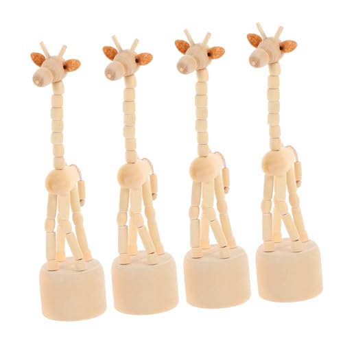 Zerodeko 4 Stück Teiliges Holz Giraffen Fingerspielzeug Handgeschnitzt Natürliche Holzpuppen Retro Stil Dekorative Miniatur Giraffen Figuren für Büro Wohnraum Spiel und Sammeln von Zerodeko