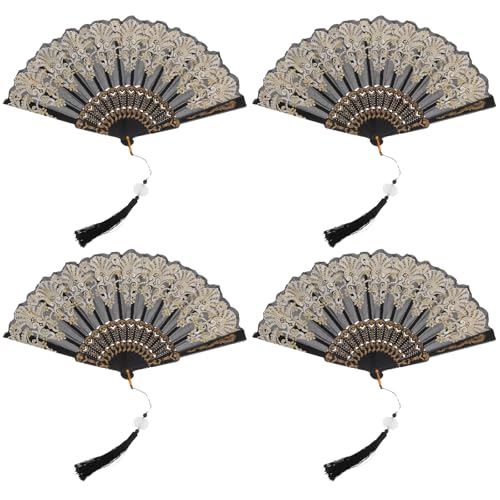 Zerodeko 4 Stück japanische Faltfächer: Handgehaltene chinesische Faltfächer – Vintage-Quastendesign für Hochzeitsdekorationen und Tanzaufführungen von Zerodeko