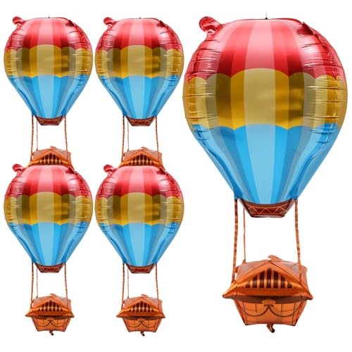 Zerodeko 4D-Heißluftballon Heißluftballon-Förmige Luftballons Aluminiumballon Heliumballon Aluminiumfolienballons Party-Heißluftballon Schwimmende Heliumfolienballons Für Party (5 Stück) von Zerodeko