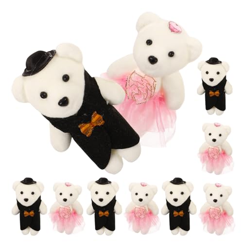 Zerodeko 5 Paare Hochzeitsbär Figuren Teiliges Mini Bärenpuppen für Blumensträuße Süße Bärenstatuen für Braut und Bräutigam Dekoration für Hochzeiten und Anlässe von Zerodeko