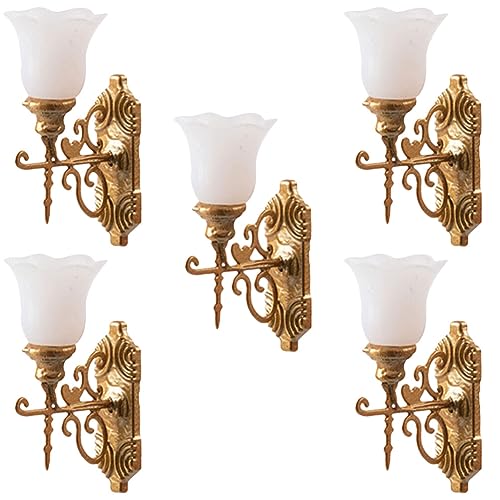 Zerodeko Golddekor 5 Stück Puppenhaus-Wandlampen Puppenhauslampen Im Maßstab 1:12 Miniatur-Puppenhaus-Wandlampen Mini-Wandleuchten Für DIY-Puppenhauszimmer-Hofdekoration von Zerodeko