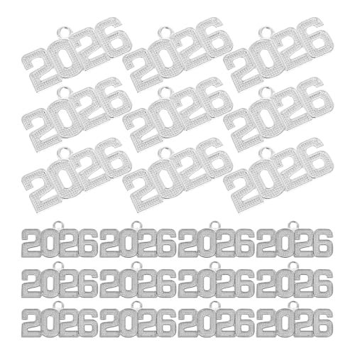 Zerodeko 50 Stück 2026 Schlüsselanhänger-Anhänger aus Legierung, DIY-Jahreszahl-Anhänger für Abschlussarmbänder, Schmuckherstellung, Zubehör, Schlüsselanhänger für Abschlussfeiern, Gastgeschenke, von Zerodeko