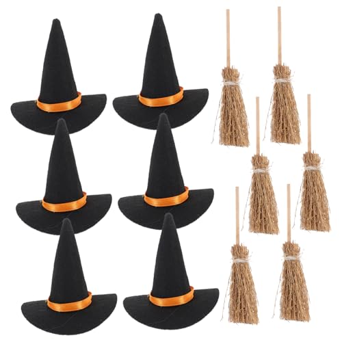 Zerodeko 6Satz Mini Hexenhüte mit Besen für DIY Halloween Dekoration Kleine Filzhüte für Kreatives Basteln Vielseitig Einsetzbar und Langlebig für Partys und Geschenkideen von Zerodeko