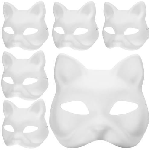 Zerodeko 8 Stück Katzenmaske Therian-Masken Weiße Katzenmasken Papier Unbemalt Blanko Diy-Halloween-Maske Tier-Halbgesichts-Anziehmaske Für Maskerade Cosplay-Party von Zerodeko