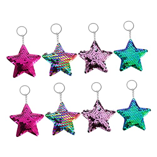 Zerodeko 8 Stück Teiliges Weihnachtsanhänger Schlüsselanhänger Sternform mit Glitzer Leichte Kleine Xmas Schlüsselringe für Taschen Rucksäcke Handys Langlebige Sichere Weihnachtsdeko von Zerodeko