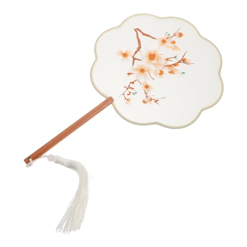 Zerodeko Antiker Stickfächer mit Blumenmotiv Chinesischer Runder Handfächer Quaste für Tanz Hochzeiten und Kostüme Traditionelles Kunsthandwerk für Sommerfestivals von Zerodeko
