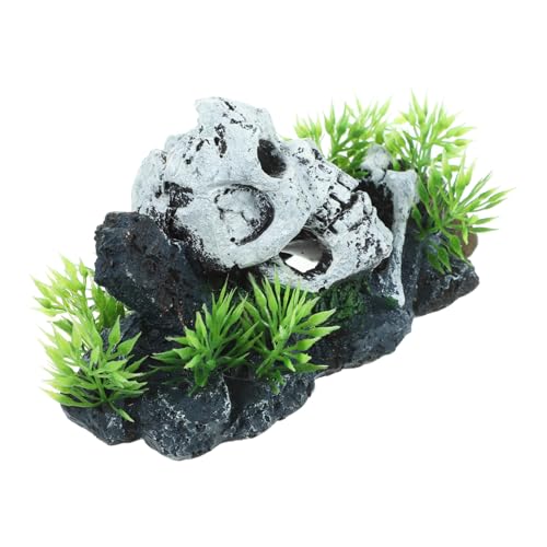 Zerodeko Aquarium Deko Schädel Kopf aus Fisch Tank Ornament für Mittelgroße und Große Aquarien Sichere Langlebige Landschaftsdekoration für Süßwasserfische Kreative Halloween Dekoration von Zerodeko