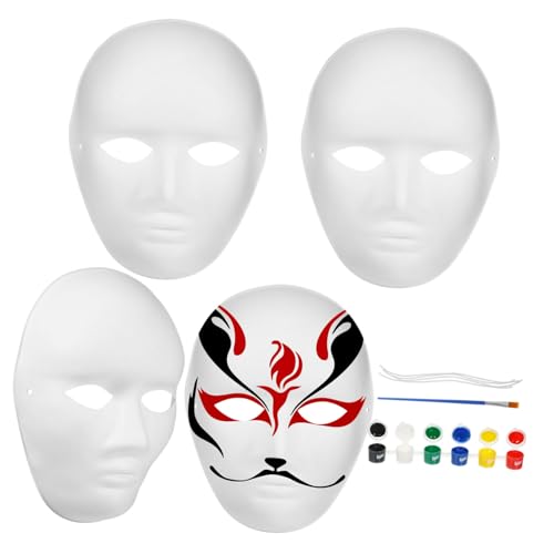 Zerodeko DIY Papiermaske aus Papierstoff Weiße Vollgesichtsmaske zum Bemalen Leichte Bastelmaske für Karneval Halloween und Maskerade mit Männer Masken Farben Farbe Stifte von Zerodeko