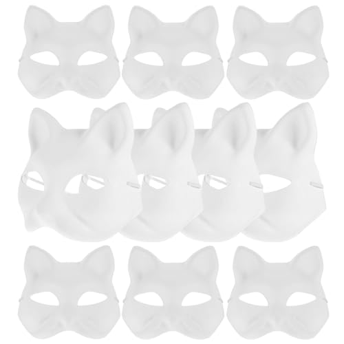 Zerodeko Katzenmaske Therian-Masken 20 Stück Tiermaske Halloween-Masken Weiße Katzenmaske Handbemalte Gesichtsmaske Fuchsmaske Maskerademaske Tierhalbgesicht Für Cosplay-Party von Zerodeko