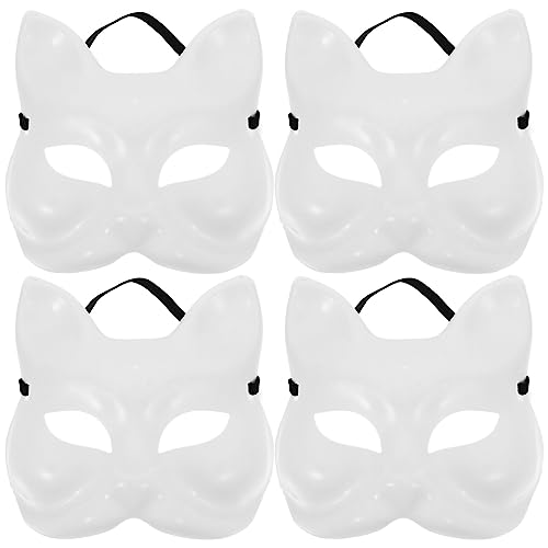 Zerodeko Katzenmaske Therian-Masken – 4 Weiße Katzenmasken Aus Papier Unbemalt Blanko Diy-Halloween-Maske Tier-Halbgesichtsmaske Für Maskerade Cosplay-Party von Zerodeko