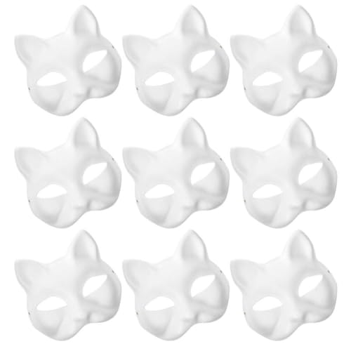 Zerodeko Katzenmasken Therian-Masken: 9 Stück Weiße Fuchsmasken Blanko Diy-Halloween-Masken Tier-Halbgesichtsmasken Für Ostern Basteln Maskerade Cosplay-Zubehör von Zerodeko