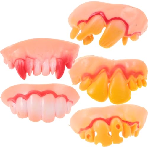 Zerodeko Lustige künstliche Zähne, künstliche Zähne, Requisite für Halloween, Ostern, Maskerade, Party-Dekoration, zufällige Form, mehrfarbig, Kunststoff, 5 Stück von Zerodeko