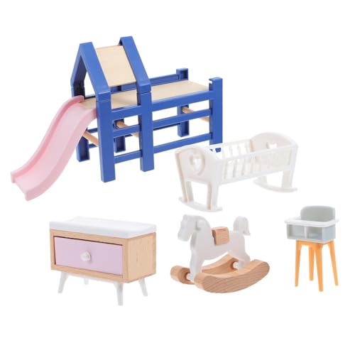 Zerodeko Miniatur Puppenhaus Möbel Babybett mit Schaukelpferd Rutsche und Hocker Einfach Zusammenzubauen für Puppenhaus Spielzimmer Zerodeko Miniatur Puppenhaus Möbel Babybett mit Schaukelpferd Rutsche und Hocker Einfach Zusammenzubauen für Puppenhaus Spielzimmer von Zerodeko