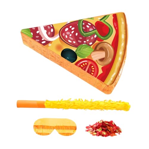Zerodeko Pizza Piñata Kindergeburtstag Partyspiel mit Augenbinde und Konfetti Lustige Lebensmitteldeko Bunte Pizzascheiben aus Pappe für Feier und Cinco De Mayo von Zerodeko