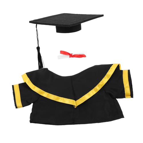 Zerodeko Plüschbär Abschlussoutfit mit Mütze Umhang und Kuscheltier Kostüm für Graduierungsfeiern Erinnerungsstück und Dekoration Gelbes Cape und Schwarzer Hut von Zerodeko