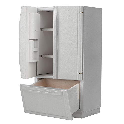 1:12 Puppenhaus Dekor Holz Kühlschrank, Mini Küche Modell Familie Möbel lebensechte Puppenhaus Modell(Grau) von Zerodis
