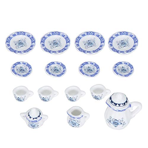 1:12 Puppenhaus Zubehör, 15 stücke Mini Porzellan Blume Teetasse Set Puppenhaus Dekor Küche Miniatur Simulation Möbel Set Modell für Jungen Mädchen Puppenhäuser(Krawatte 1) von Zerodis