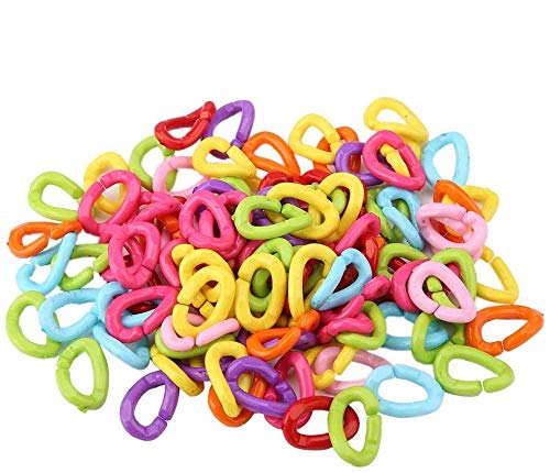 100 Stück mehrfarbige Ringe Haken C-Clips Kunststoffkettenglieder Kunststoff Kinderwagenkette für Kinder Papagei Vogelspielzeug von Zerodis