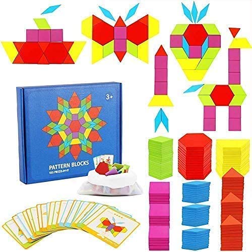 155 Stücke Tangram Puzzle Spielzeug Set Bunte Hölzerne Intelligenz Puzzle Board Kinder Vorschule Frühe Pädagogische Lernspielzeug mit 24 Stücke Bildkarten Aufbewahrungstasche für Jungen Mädchen von Zerodis