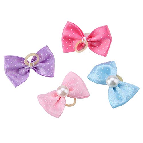 20pcs Small Dog Handmade Haarzubehör Bogen Haustier Pflegeprodukte Welpenpunkte Faux Pearl Bogenmuster Haarseil Haarband für Hunde Katzen von Zerodis