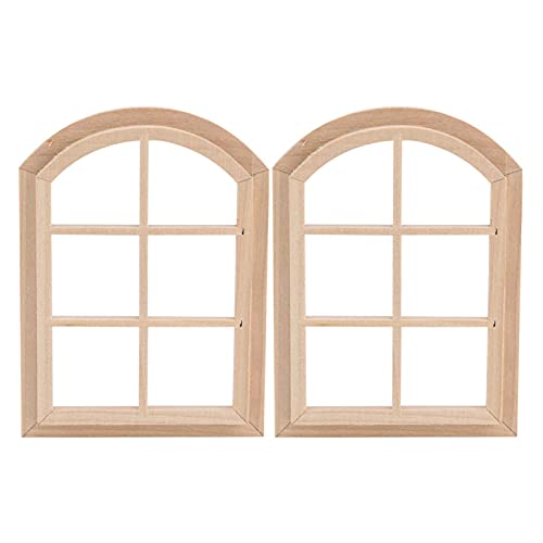 2Pcs 1:12 Puppenhaus Fenster, Miniatur DIY Holzbogenfenster Einfache 6-Scheiben Rahmen Stil Puppenhaus Fenster Puppenhaus Dekoration Zubehör von Zerodis