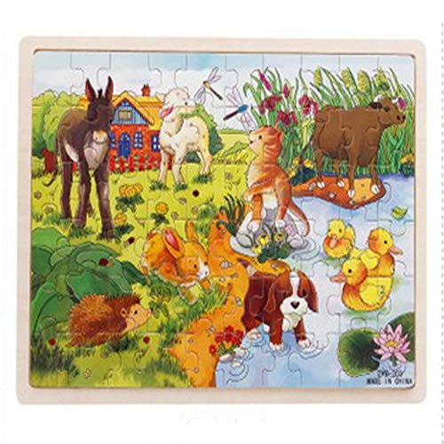 60 Stücke Holz Puzzle für Kinder Puzzle Lernspielzeug Montessori Blöcke Holz Gehirn Teaser Früherziehung Geschenk für Jungen und Mädchen 2 bis 5 Jahre alt(Bauernhof mit Teich) von Zerodis