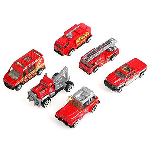 Zerodis 6Pcs/Set Auto Spielzeug Set 1: 64 Maßstab Legierung Kunststoff Feuerwehrfahrzeug Mini Fahrzeug Modell für Jungen Mädchen Kindertag Geschenk von Zerodis