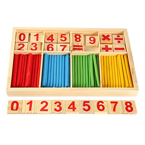 Bunte hölzerne Zählstöcke Bausteine Anzahl Karten und Zählstangen mit Box Baby Vorschulberechnung Mathe Lernspielzeug für 3 Jahre alte Jungen und Mädchen von Zerodis