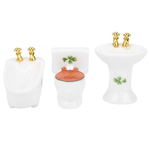 Dollhouse Badezimmer Set, 1/24 Scaled Ceramic Badezimmer Set mit Badewanne WC Waschbecken Badzubehör Set(Four Leaf Clover) von Zerodis