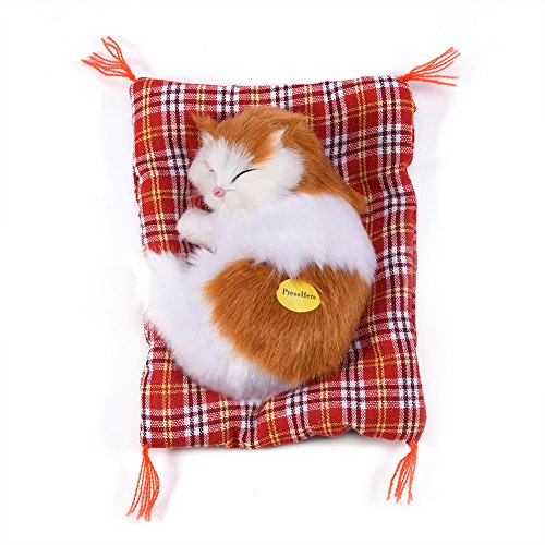 Entzückende schlafende Katze mit weichem Mattenbett und simuliertem Ton angefüllte Plüschspielwaren das meiste populäre Feriengeschenk für Vorschuljungen und Mädchen(Gelb + Weiß) von Zerodis