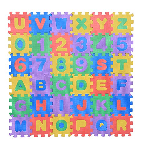 Eva Schaum Matte Puzzlematte Kinderspielteppich Zahlen & Buchstaben Spielzeug Bodenmatten für Baby Kleinkinder 36 Stücke 12 x 12cm von Zerodis