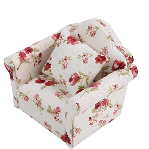 Mini Puppenhaus Sofa 1/12 Puppenhausmöbel Couch Blumenmuster Mini Möbel Sofa Set mit Rückenkissen(#1) von Zerodis