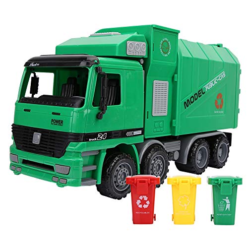 Zerodis Müllwagen Simulation Trägheit Hygiene Auto Modell Spielzeug Friction Powered Zurückziehen Müll Fahrzeuge mit 3 Mülleimer Geschenk für Kleinkind von Zerodis