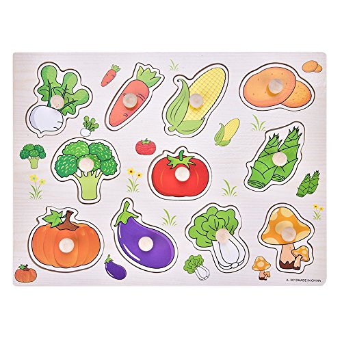 【Packung mit 2】 Puzzle Spiel Kinder Holz Interessante Früherziehung Spielzeug für Kinder Tier Gemüse Obst(Vegetables) von Zerodis