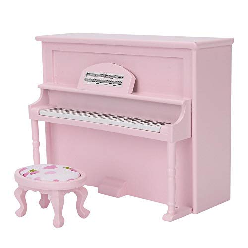 Puppenhaus Mini Upright Klavier Spielzeug Mini Upright Klavier Modell Spielzeug mit Hocker Simulation Möbel Dekoration für 1/12 Puppenhaus Zubehör(Rosa) von Zerodis