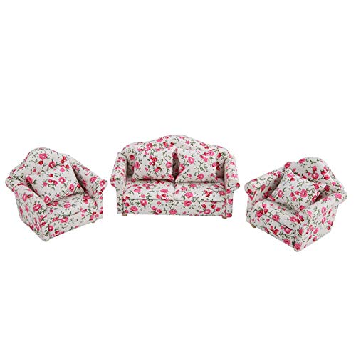 Puppenhaus-Sofa-Kissen, handgefertigt, Mini-Stuhl, Mini-Möbel 1/12 Puppenhausmöbel Couch Blumenmuster Mini Möbel Sofa Set mit Rückenkissen für Wohnzimmer, Puppenhaus-Geschenk Puppenhaus-Sofa-Kissen, handgefertigt, Mini-Stuhl, Mini-Möbel 1/12 Puppenhausmöbel Couch Blumenmuster Mini Möbel Sofa Set mit Rückenkissen für Wohnzimmer, Puppenhaus-Geschenk von Zerodis