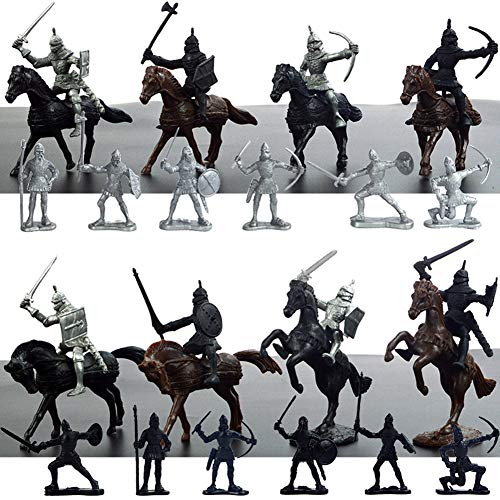 Statische Militärsoldat Modell Mini mittelalterlichen Soldaten Modell Kinder Spielzeug mittelalterlichen Krieger alten Soldaten Modell Spielzeug Set (12 Soldaten + 8 Pferde + 8 Kavalleristen)(Typ 1) von Zerodis